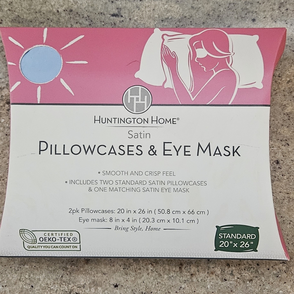 Huntington Home Satin Pillowcases & Eye Mask - Soft Pink